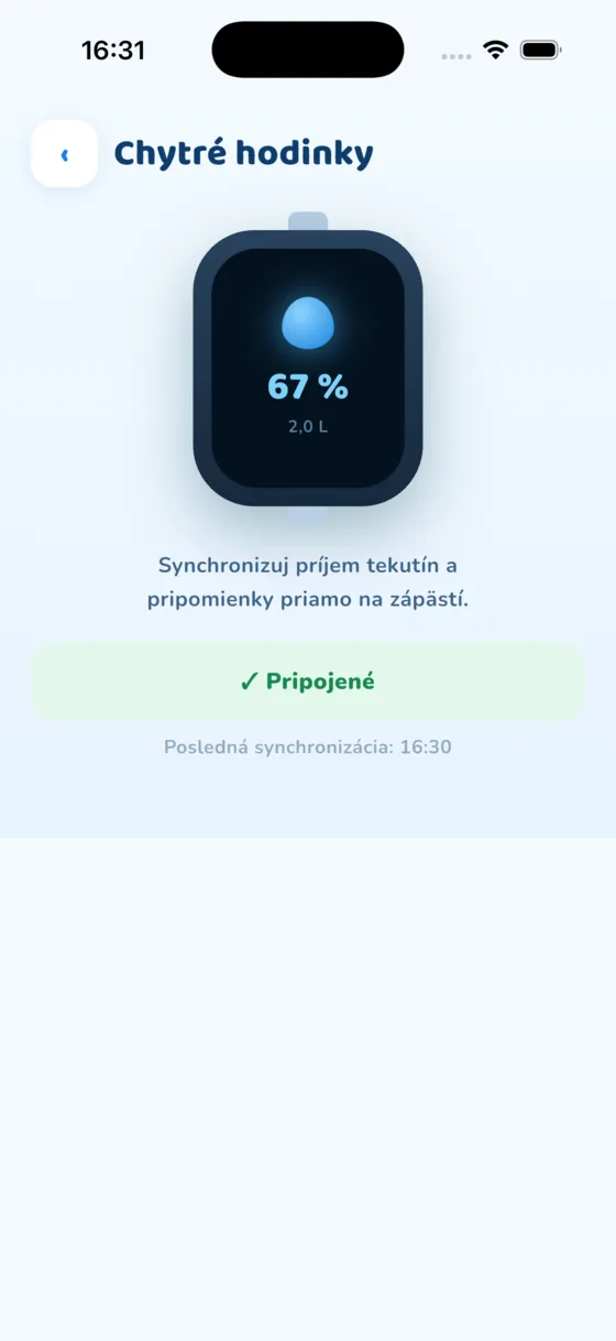 Obrazovka Hodinky v aplikácii Aquafy